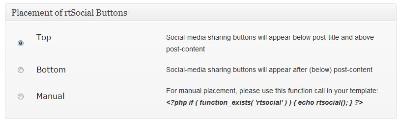 rtSocial Buttons' placements