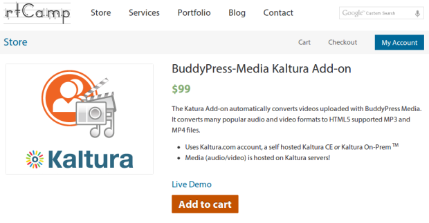 BuddyPress Media Kaltura Addon in Store