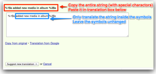 Translating strings with special characters