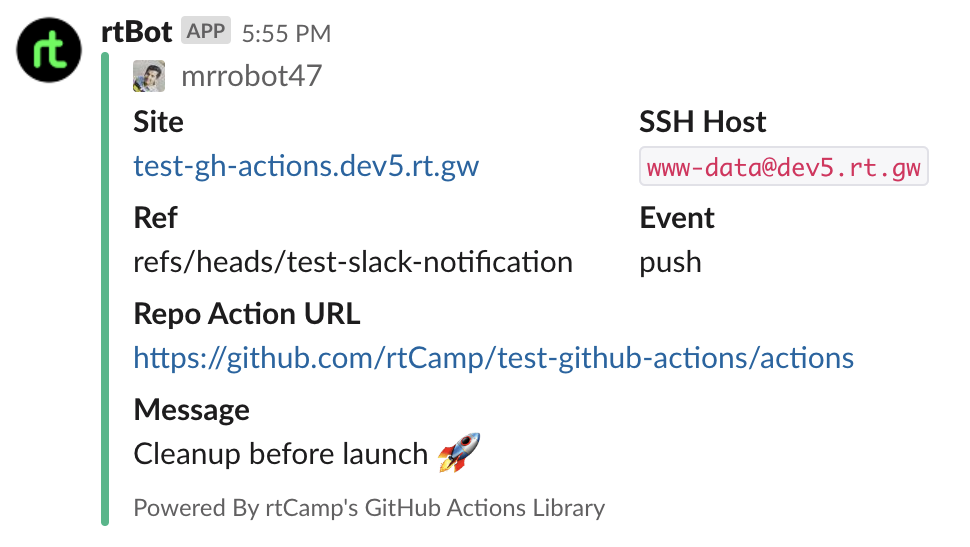 action-slack-notify-rtcamp