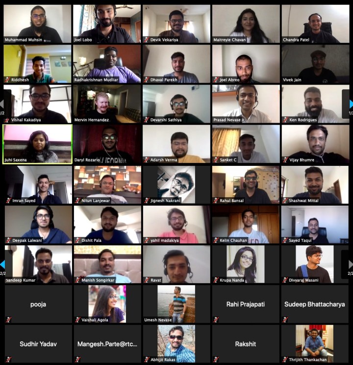 Another combined screenshot of rtCamp celebrating their 11th anniversary over a 100% remote Zoom call.
