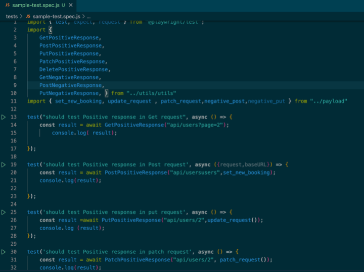 Find some demo test cases inside the sample.spec.js file