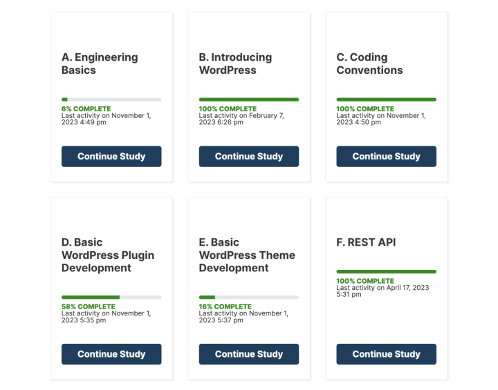 Learning management system dashboard