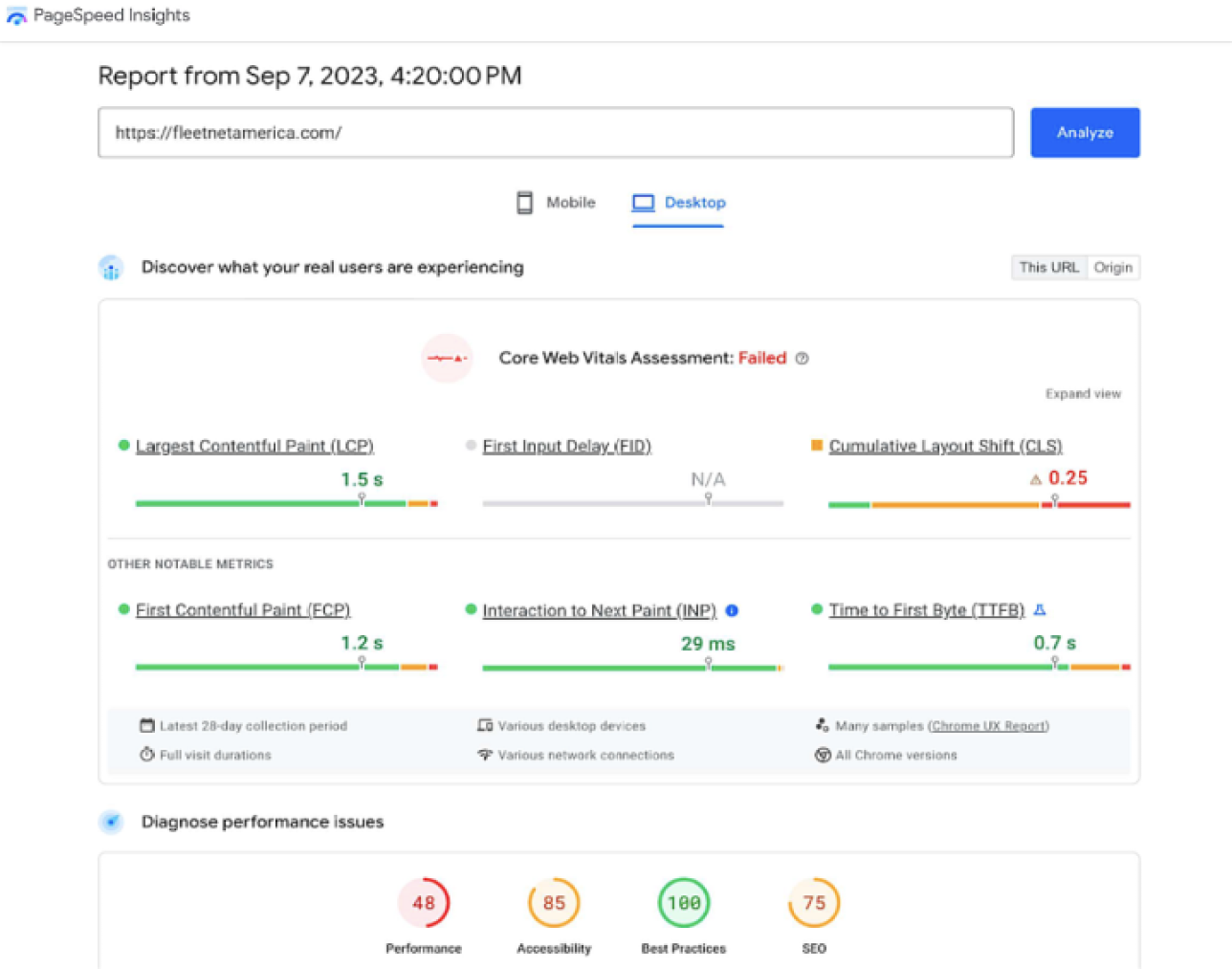 Fleetnet-PageSpeed-Before-Migration