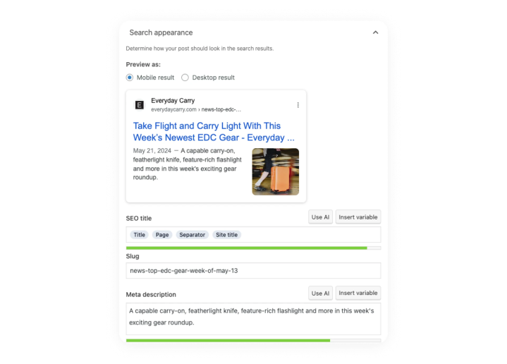 WordPress SEO using Yoast plugin