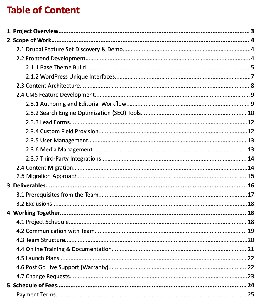 Sample - Table of content 