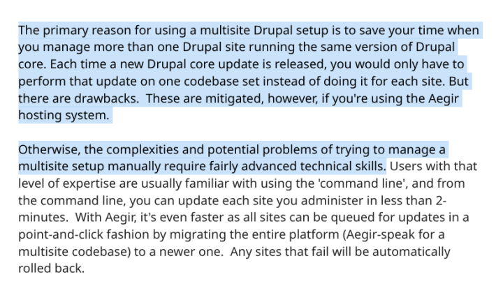 Drupal multisite limitations