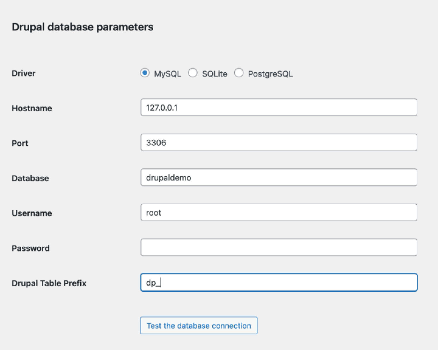 Drupal-site-credentials-Test-database-connections