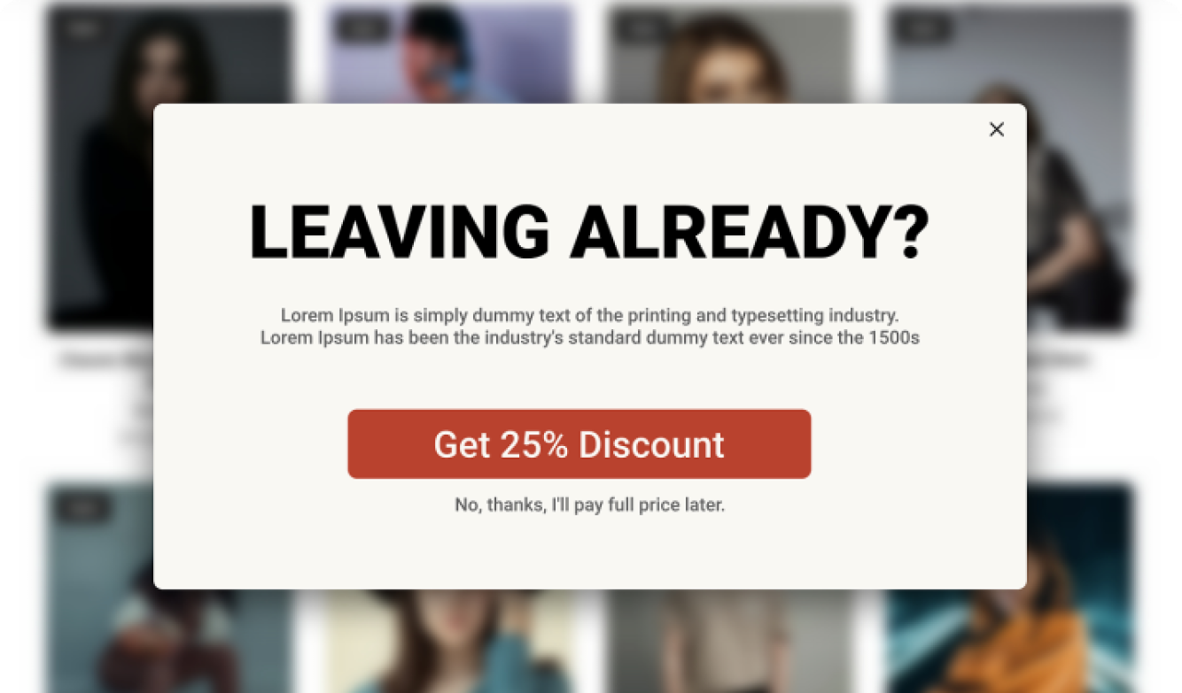 Exit intent popup