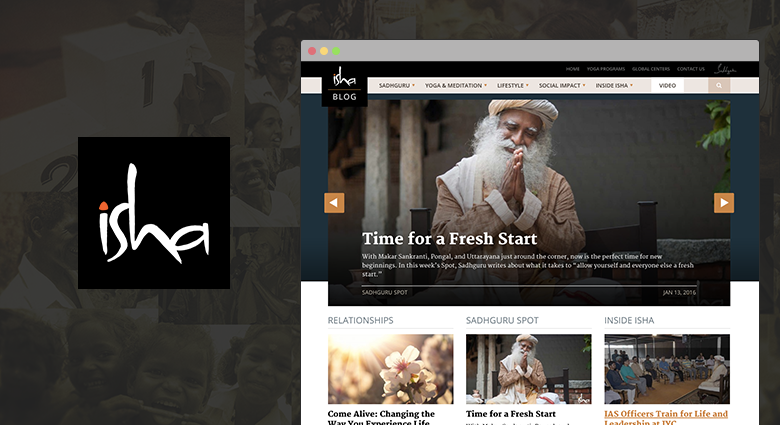 Isha Foundation website blog, with content migration and theme built by rtCamp