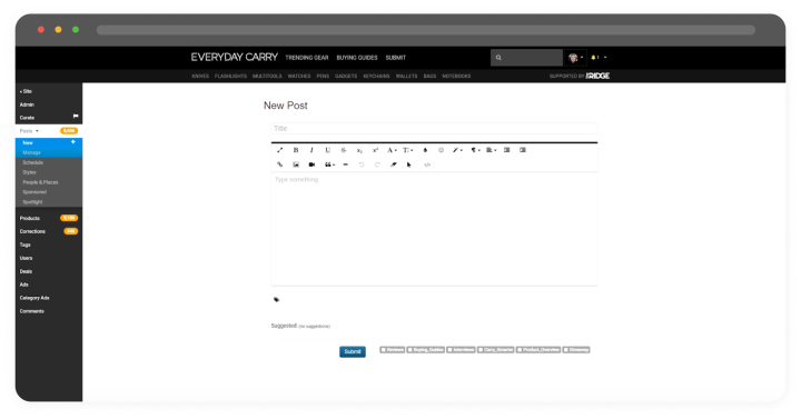 Old interface of every day carry website