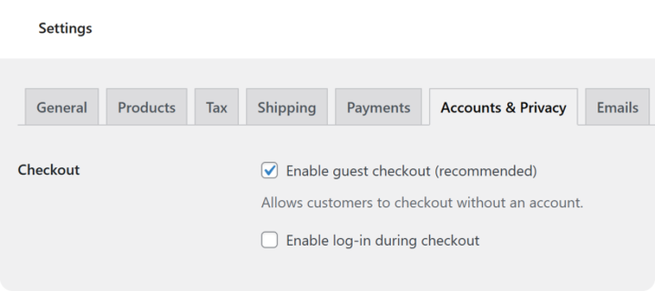 WooCommerce Settings Enable Guest Checkout