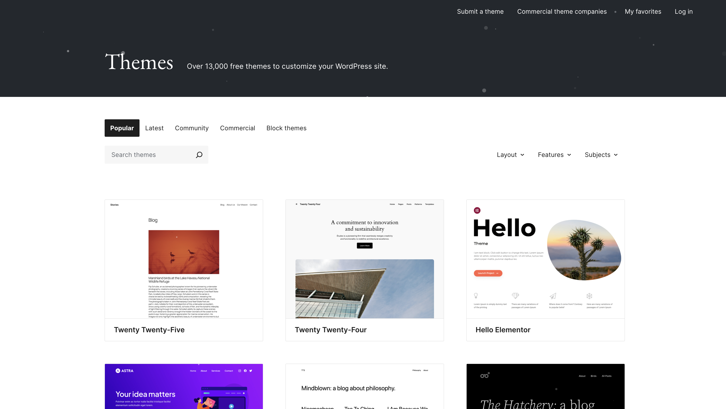 WordPress Themes Repository Screenshot