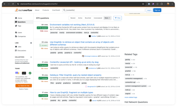 Contentful CMS questions and answers on Stackoverflow