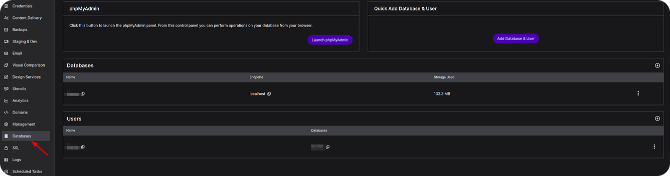 Website database credentials