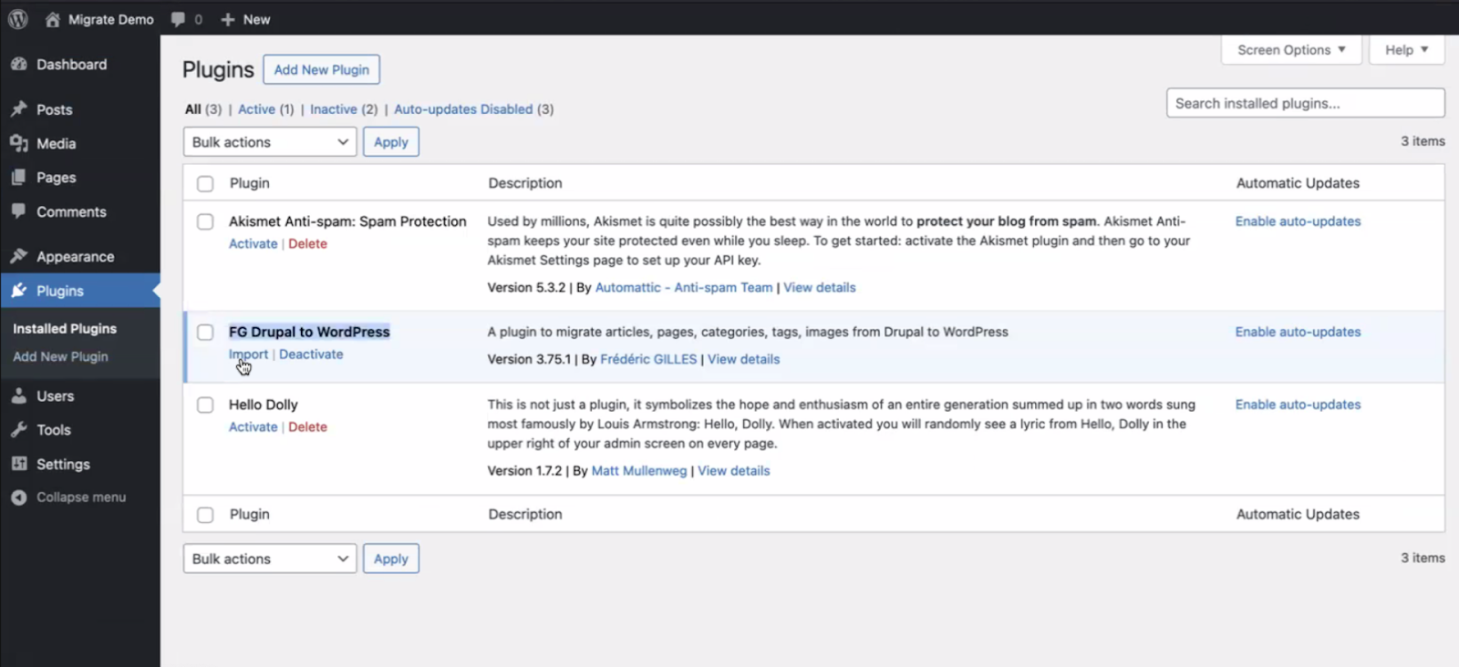 FG Drupal to WordPress import settings