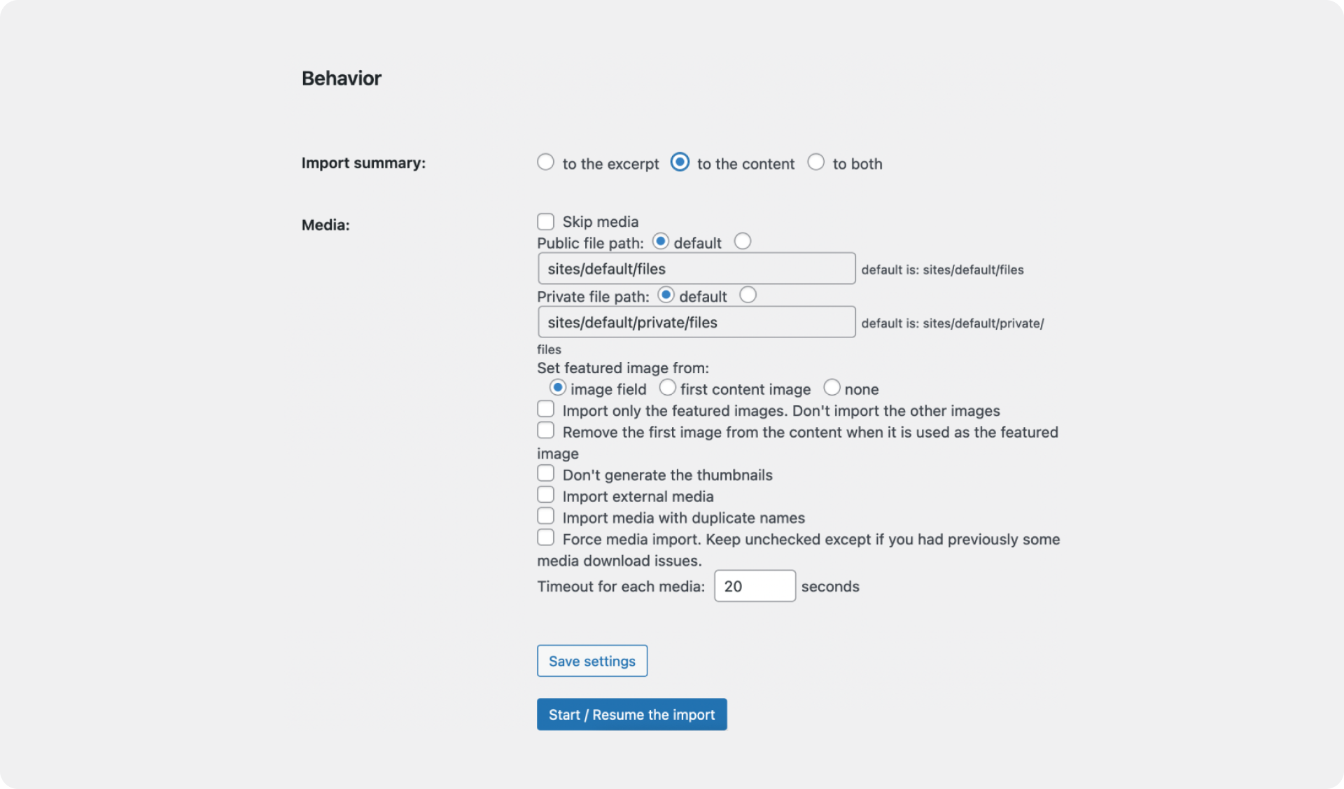 Behavior section in WordPress