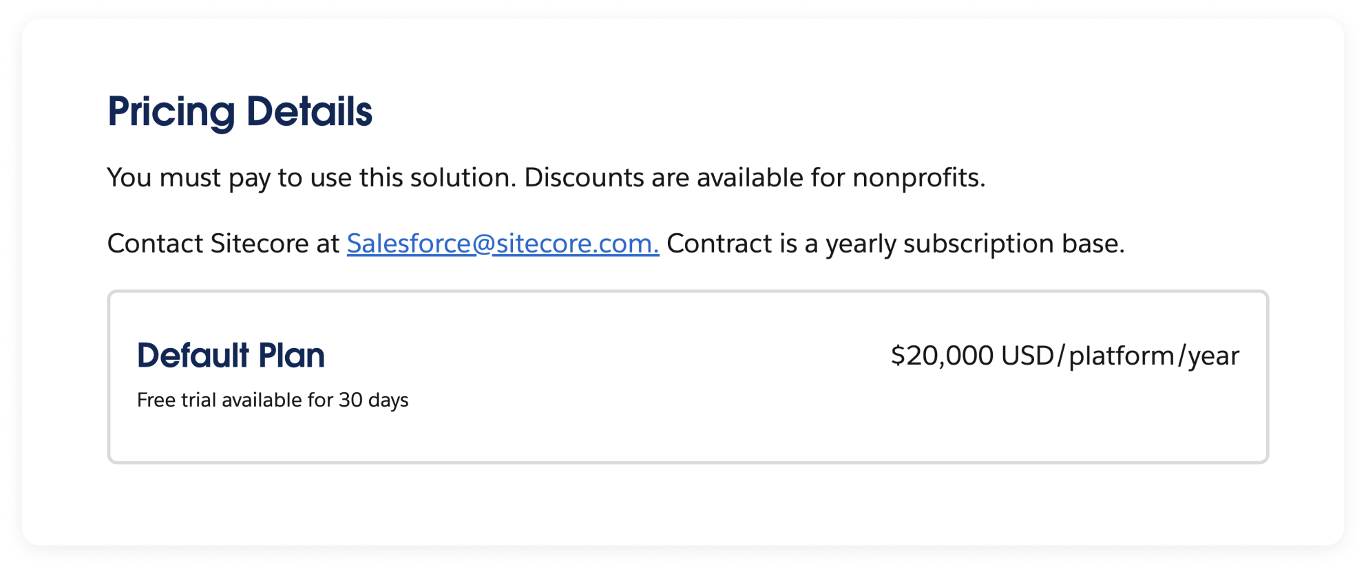 Sitecore connects for Salesforce marketing cloud-pricing details
