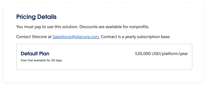 Sitecore connects for Salesforce marketing cloud-pricing details