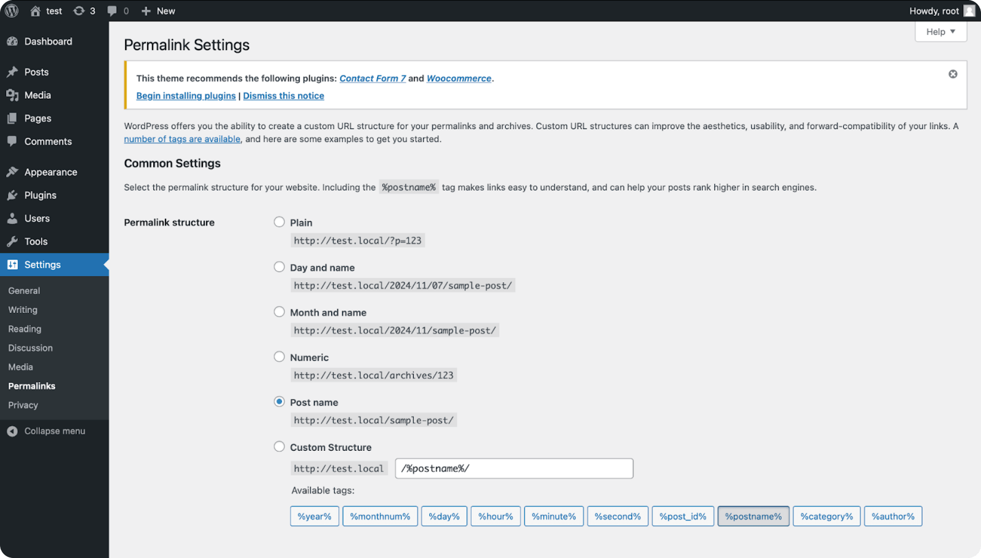 WordPress - Permalink settings