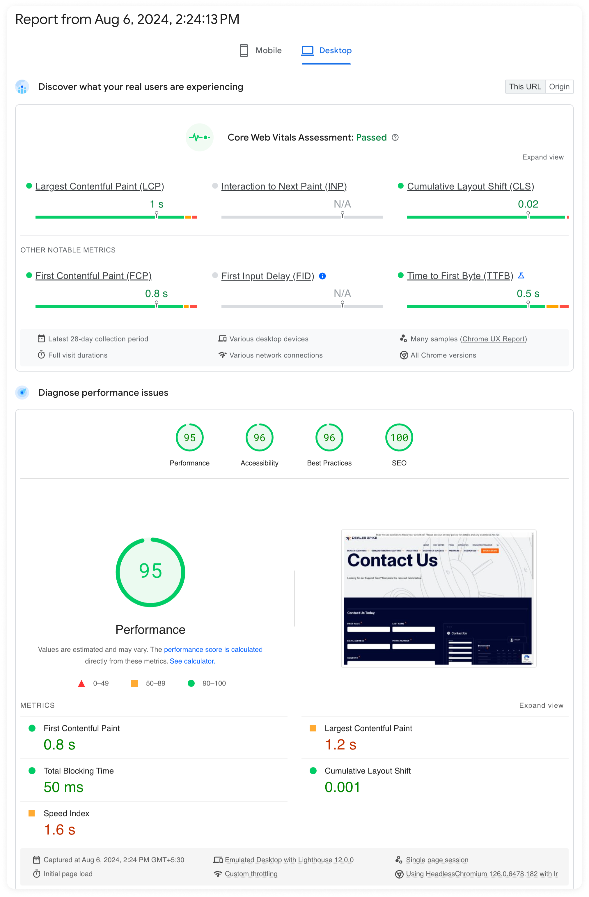 Dealer spike - Core Web Vitals result - after the migration 
