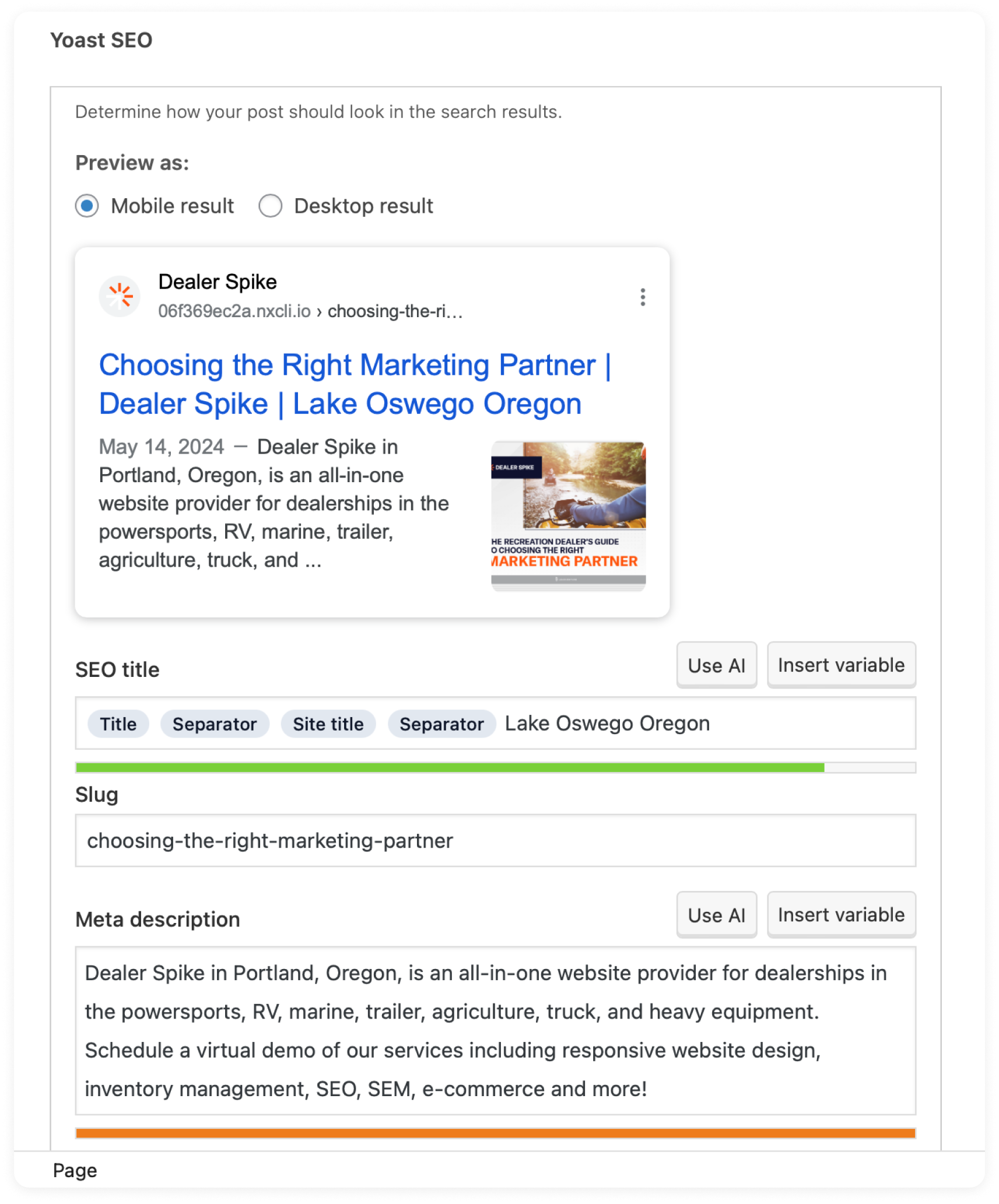 Yoast SEO plugin - setting on the WordPress backend