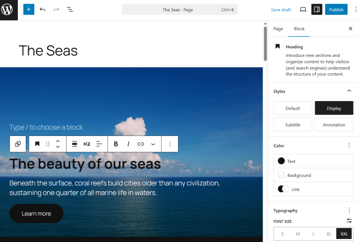 WordPress Gutenberg block editor with settings panel. The editorial interface highlighted in a Drupal vs WordPress comparison.