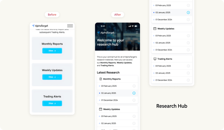 Alpha target - research hub mobile design