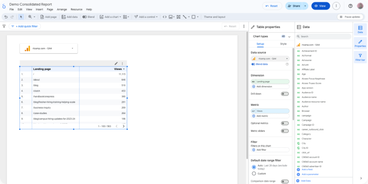 Add and configure the charts in Looker Studio