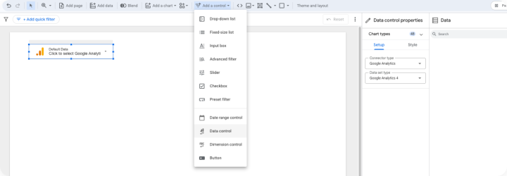 Create a data control in Looker studio
