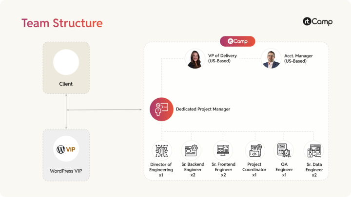 Team structure for platform CMS migration to WordPress project 