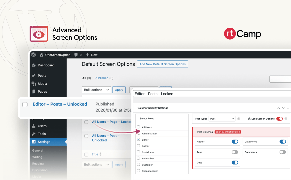 Advanced Screen Options: Manage Default WordPress Admin Columns