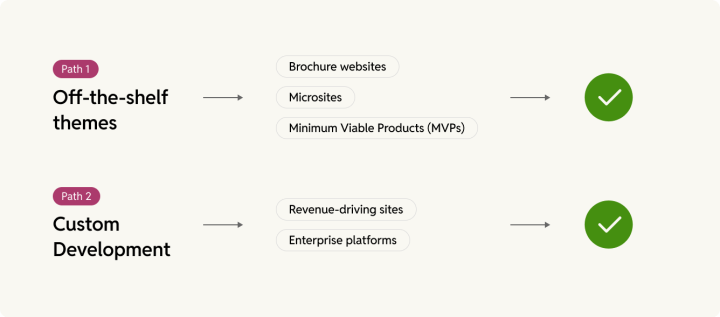 Off the shelf themes vs custom development paths