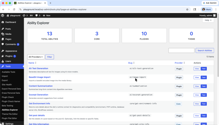 Ability Explorer in WordPress
