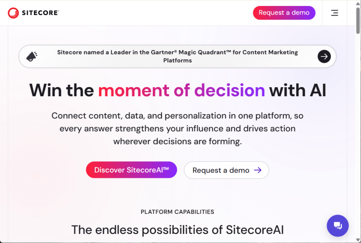 Sitecore's homepage.
