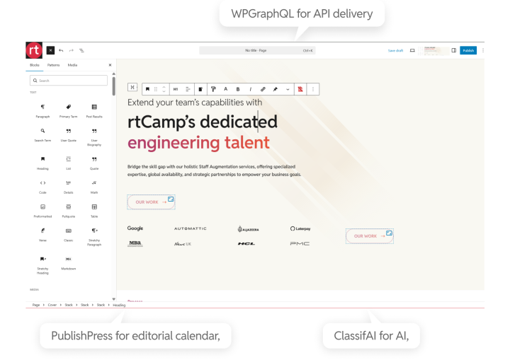 WordPress editor interface