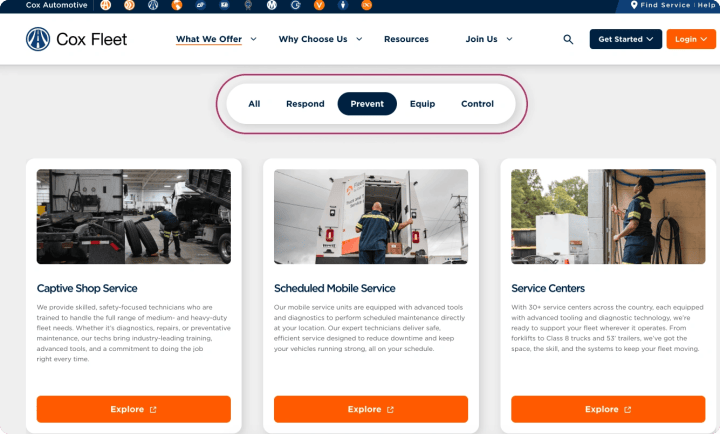 Cox Fleet - tabbed navigation for easy switch