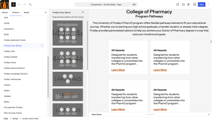 Custom patterns from pattern library for University of Findlay