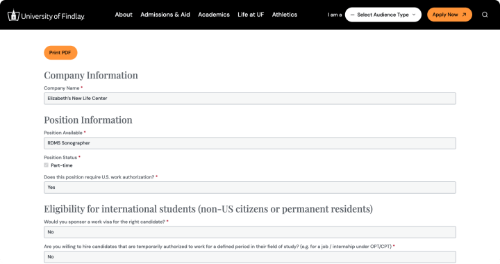 University of Findlay Gravity Forms entry