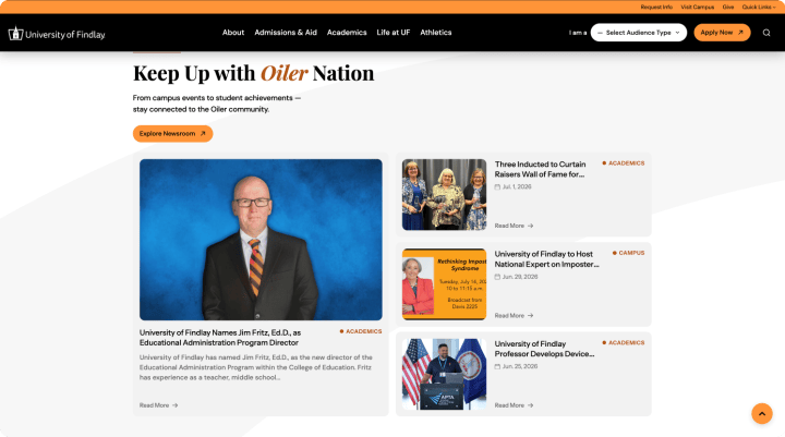 University of Findlay site's content adjusts by visitor location