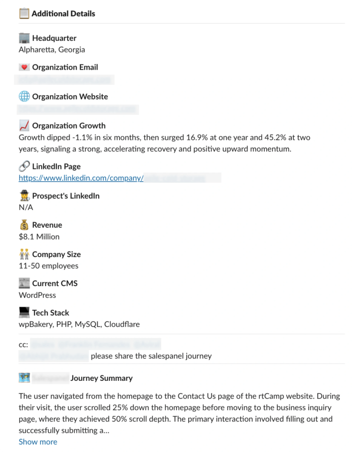 List of details the bot provides about a prospect who submits the form