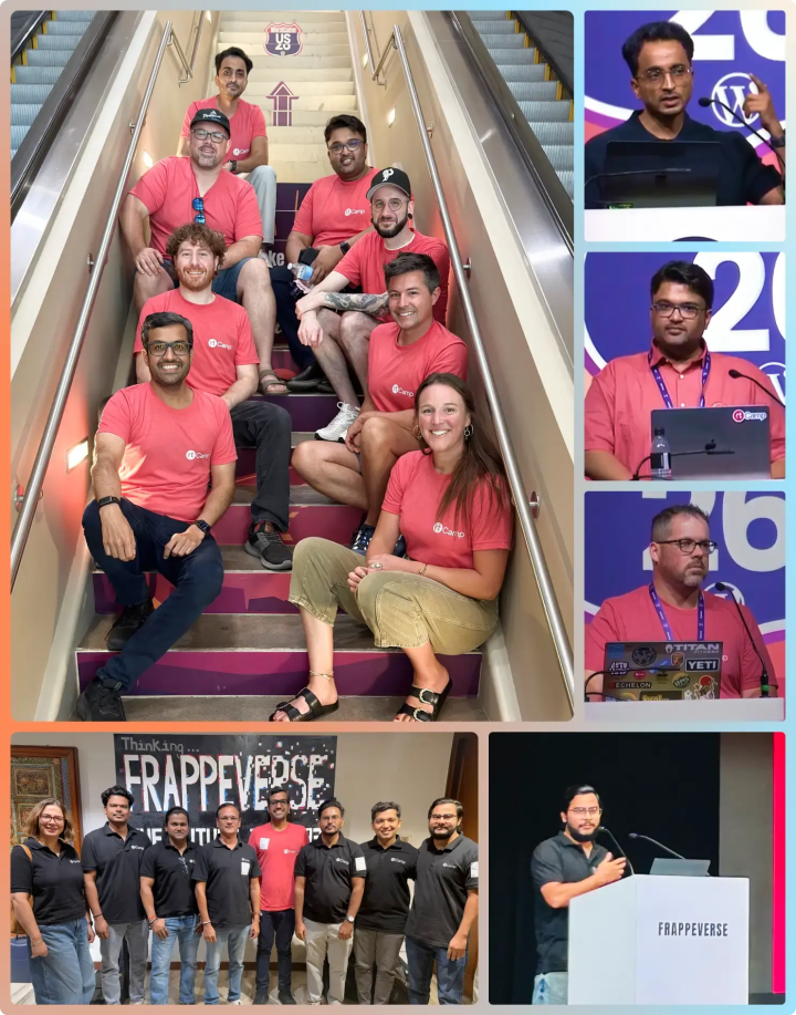 Glipse from rtCamp at WordCamp US 2026 and Frappeverse Mumbai 2026.